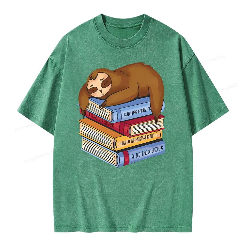 Pagewings Sloth And Book Unisex Washed T-shirt