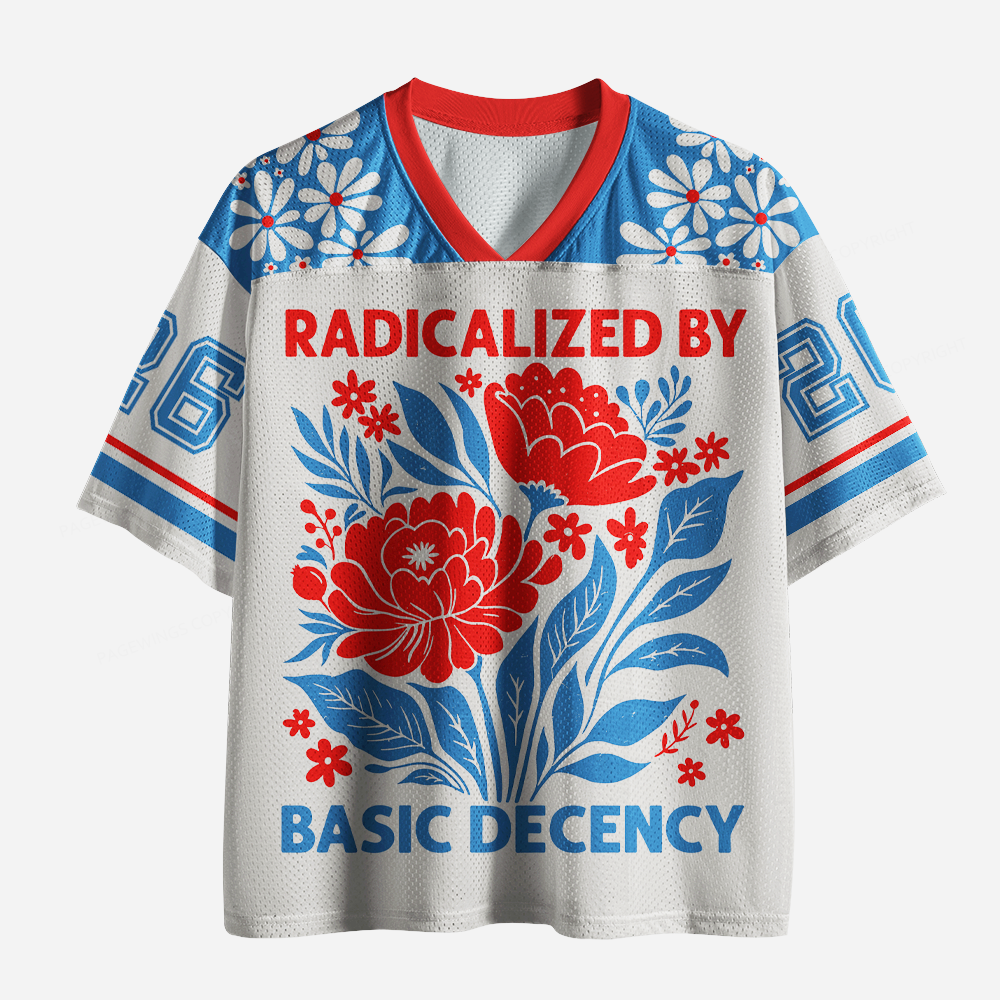 Pagewings Radicalized by Basic Decency Unisex Mesh Jersey