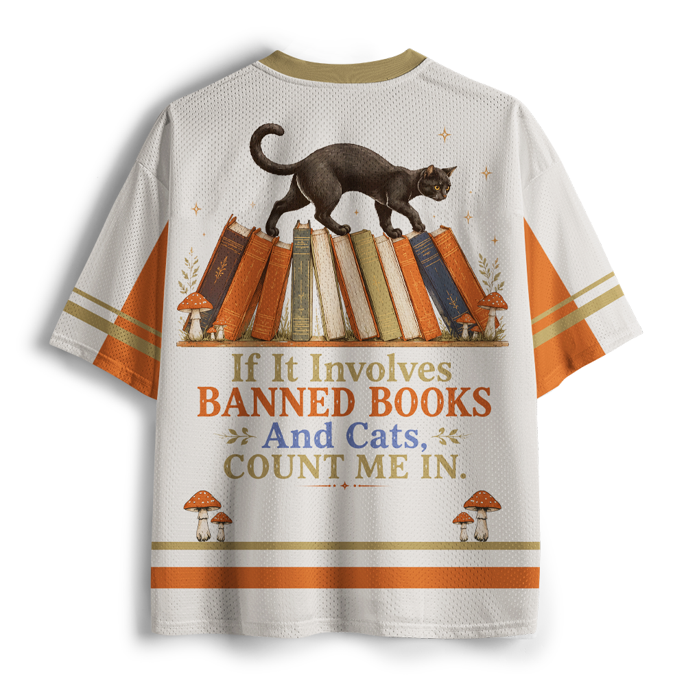 Pagewings Cat Read Banned Books Unisex Mesh Jersey