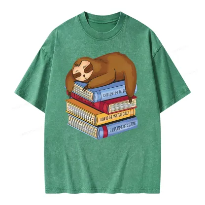 Pagewings Sloth And Book Unisex Washed T-shirt
