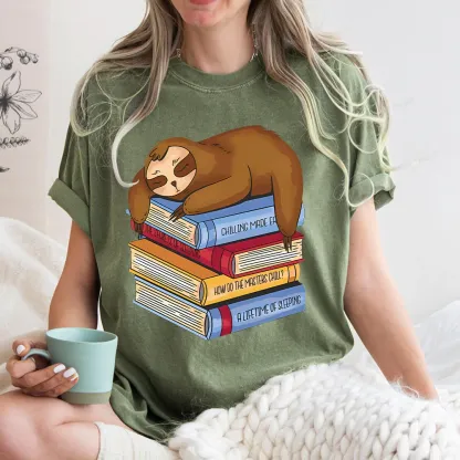 Pagewings Sloth And Book Unisex Washed T-shirt