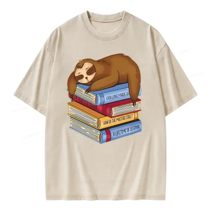 Pagewings Sloth And Book Unisex Washed T-shirt