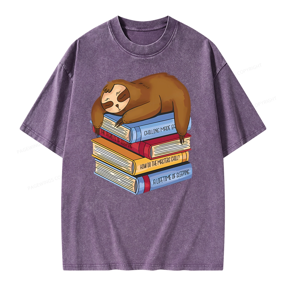 Pagewings Sloth And Book Unisex Washed T-shirt