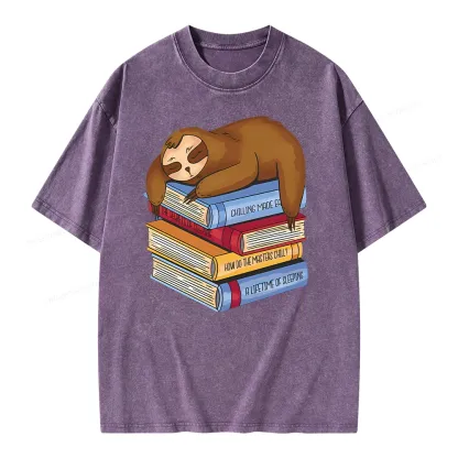 Pagewings Sloth And Book Unisex Washed T-shirt