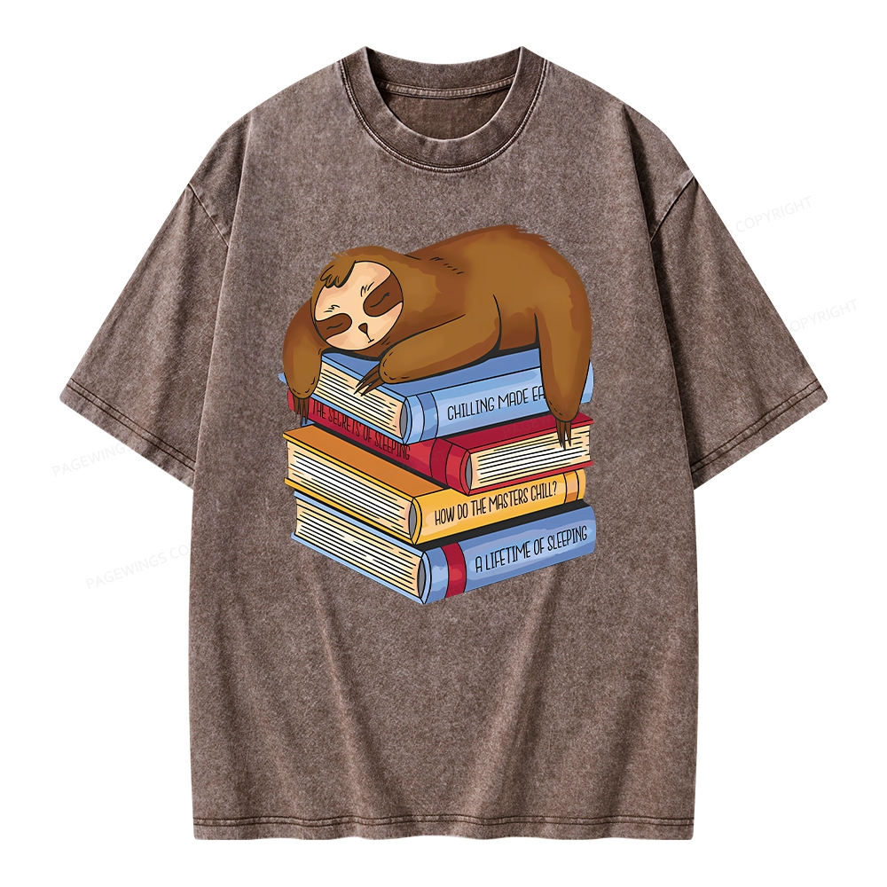 Pagewings Sloth And Book Unisex Washed T-shirt