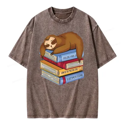 Pagewings Sloth And Book Unisex Washed T-shirt