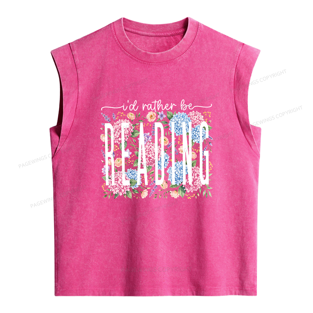 Pagewing I’d Rather Be Reading Bookish Women's Washed Tank Top