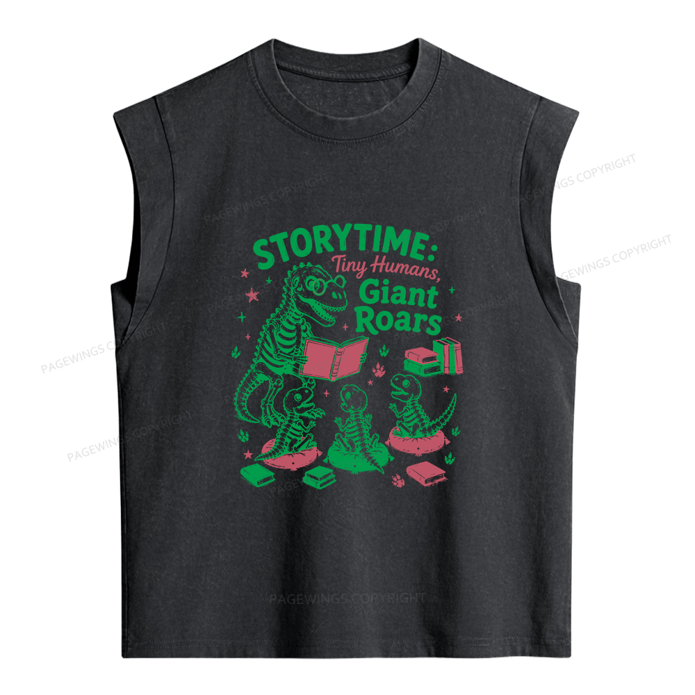 Pagewing School Librarian Dinosaur Women's Washed Tank Top