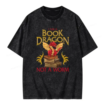 Pagewings I Am A Book Dragon Not A Worm Unisex Washed T-shirt
