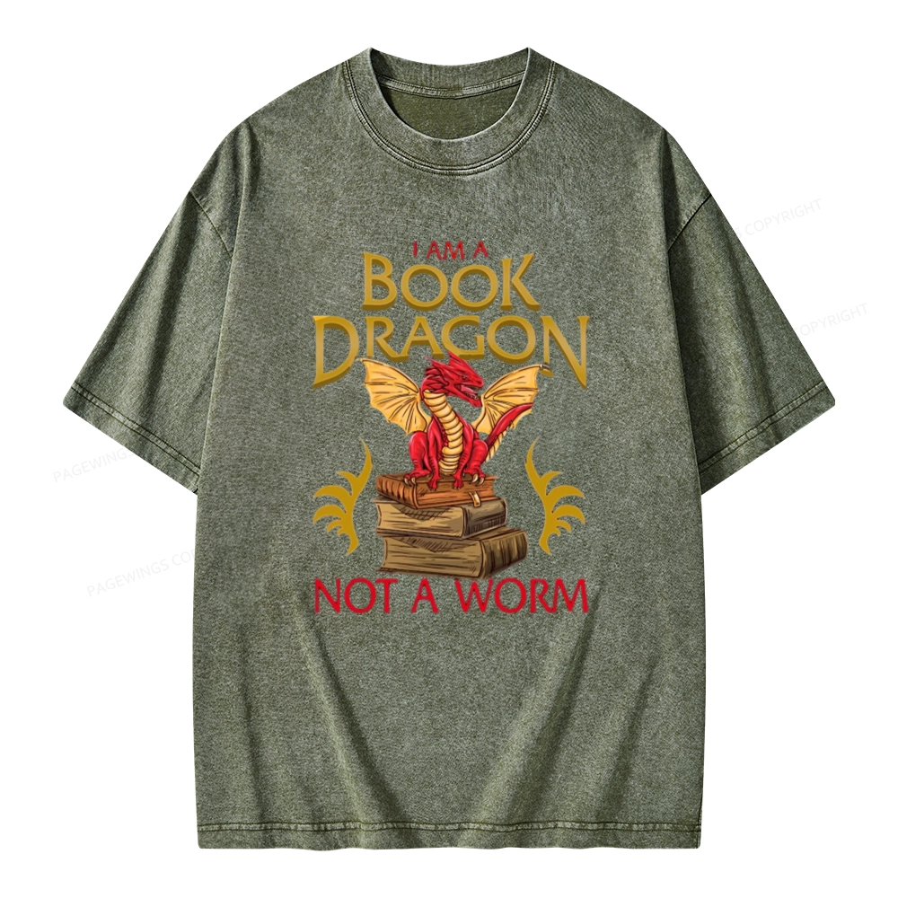 Pagewings I Am A Book Dragon Not A Worm Unisex Washed T-shirt
