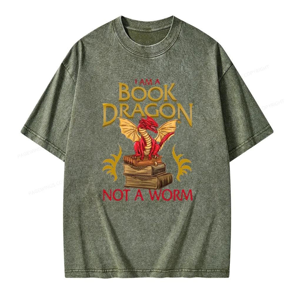Pagewings I Am A Book Dragon Not A Worm Unisex Washed T-shirt