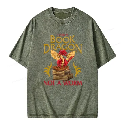 Pagewings I Am A Book Dragon Not A Worm Unisex Washed T-shirt