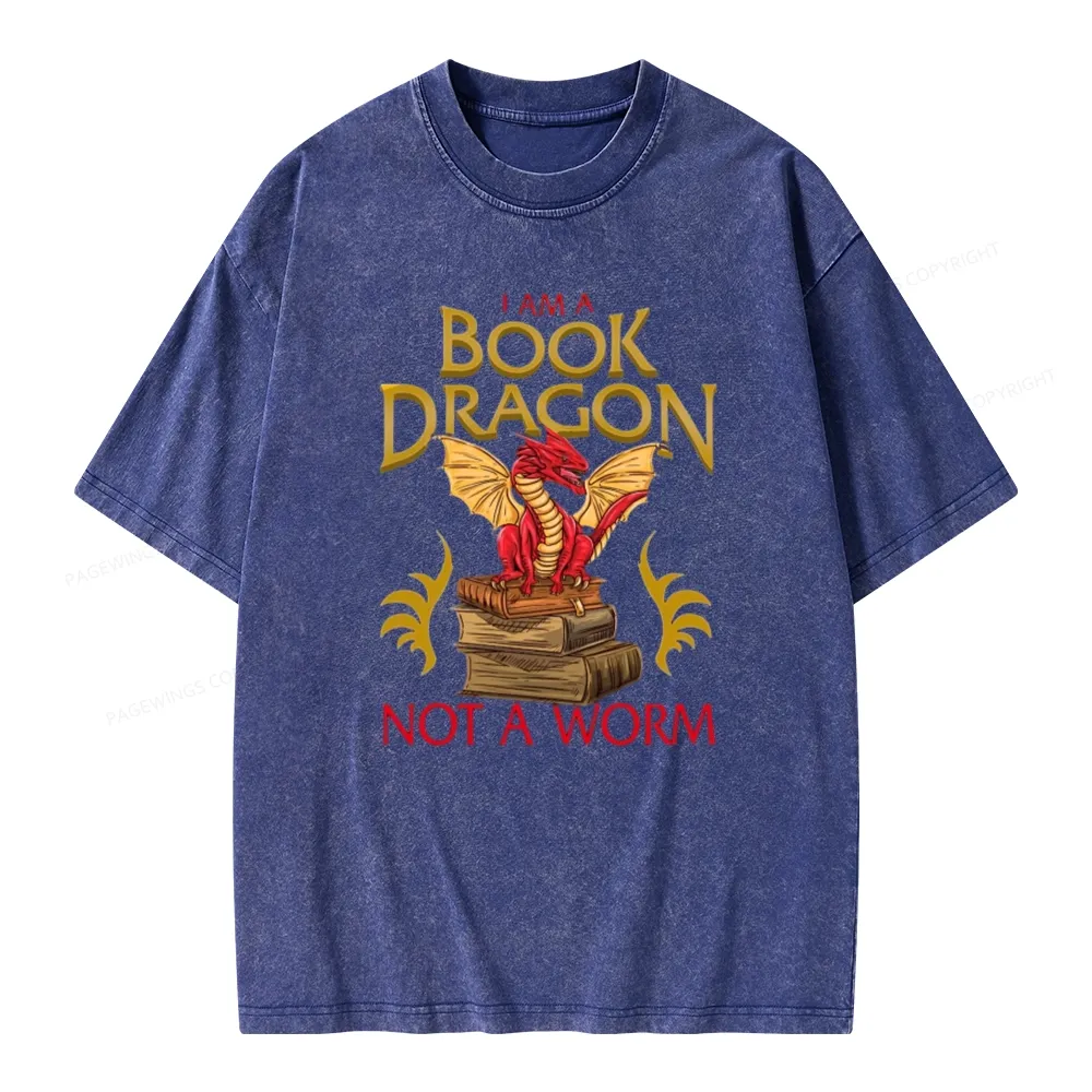 Pagewings I Am A Book Dragon Not A Worm Unisex Washed T-shirt