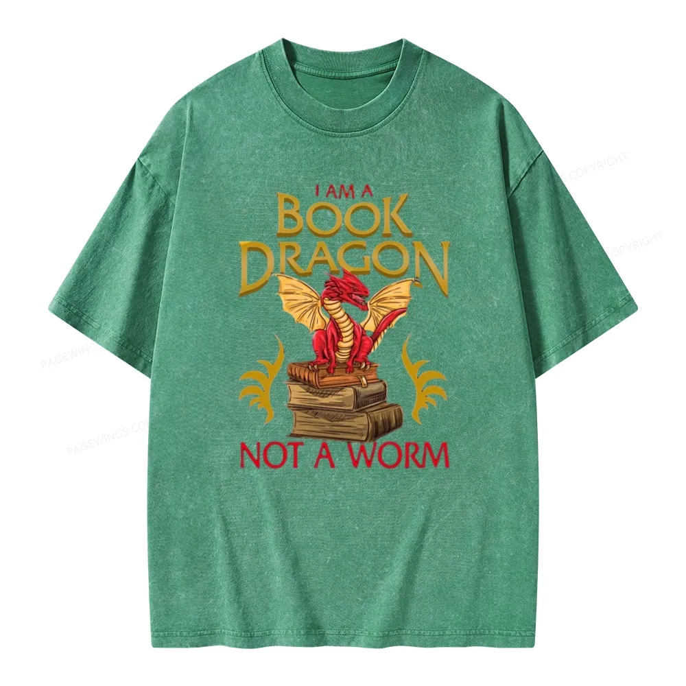 Pagewings I Am A Book Dragon Not A Worm Unisex Washed T-shirt