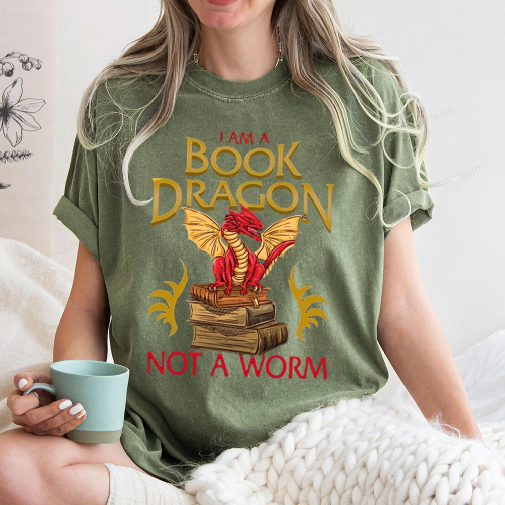 Pagewings I Am A Book Dragon Not A Worm Unisex Washed T-shirt