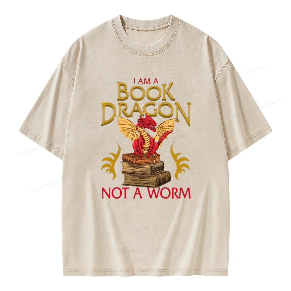 Pagewings I Am A Book Dragon Not A Worm Unisex Washed T-shirt