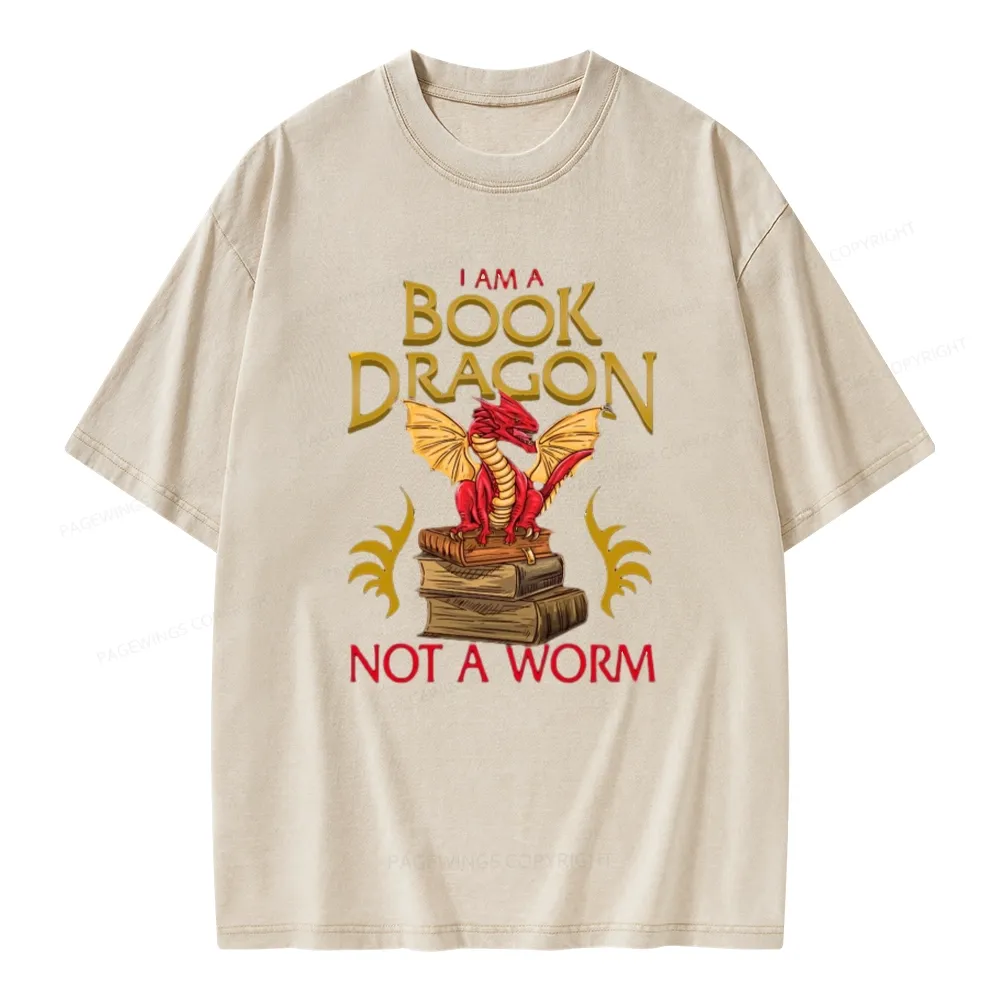 Pagewings I Am A Book Dragon Not A Worm Unisex Washed T-shirt