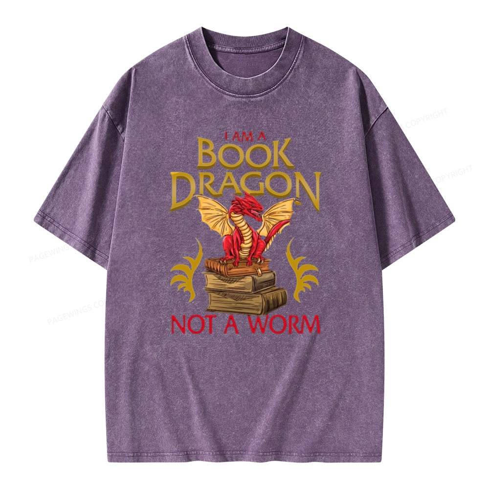 Pagewings I Am A Book Dragon Not A Worm Unisex Washed T-shirt