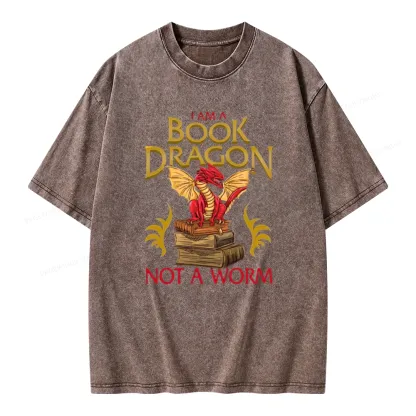 Pagewings I Am A Book Dragon Not A Worm Unisex Washed T-shirt