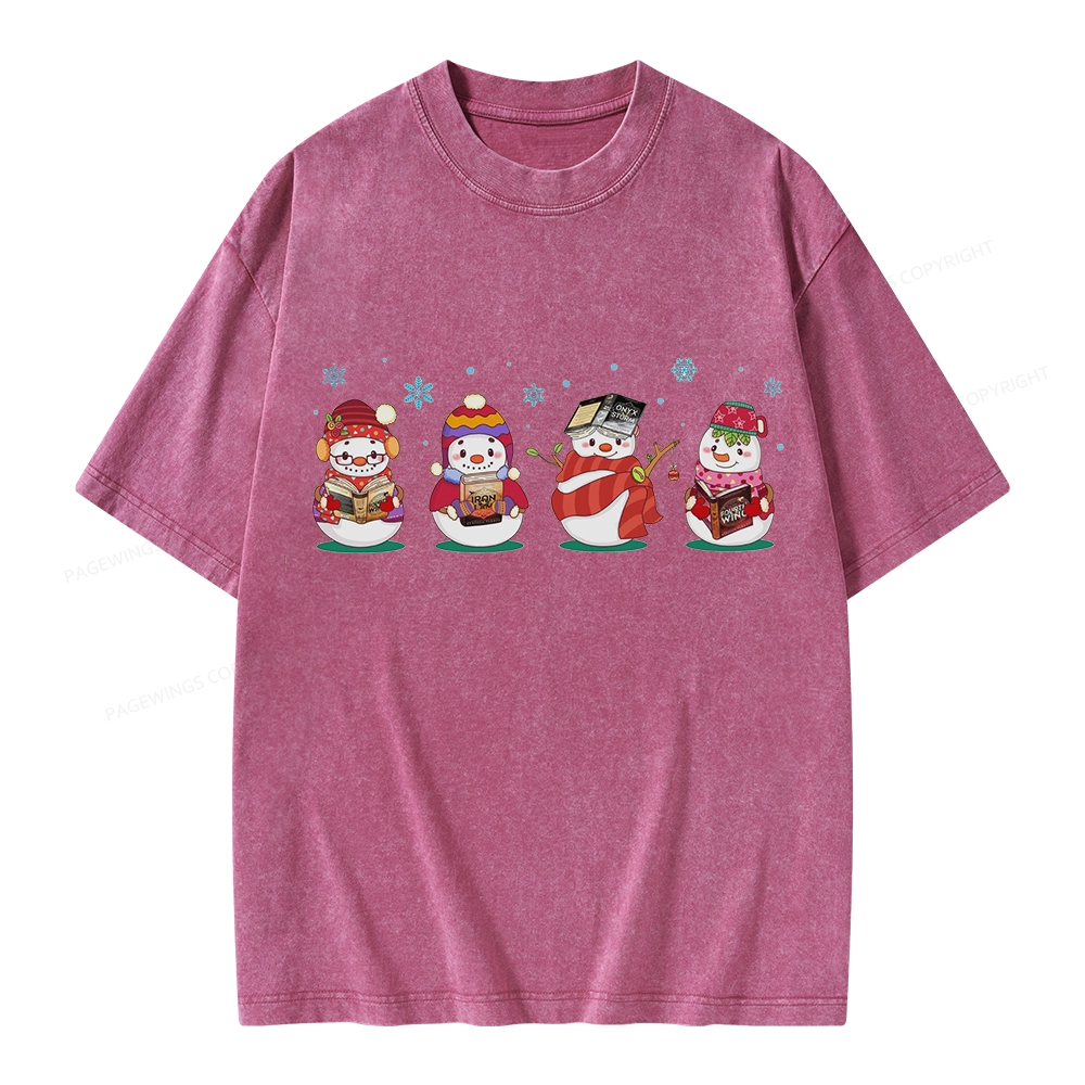 Pagewings Snowman Book Fourth Wing Unisex Washed T-shirt