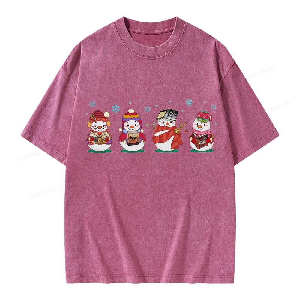 Pagewings Snowman Book Fourth Wing Unisex Washed T-shirt