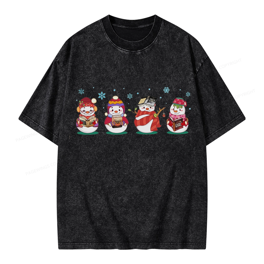 Pagewings Snowman Book Fourth Wing Unisex Washed T-shirt