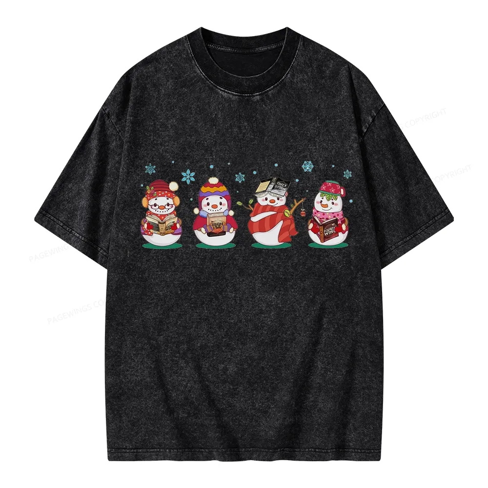 Pagewings Snowman Book Fourth Wing Unisex Washed T-shirt