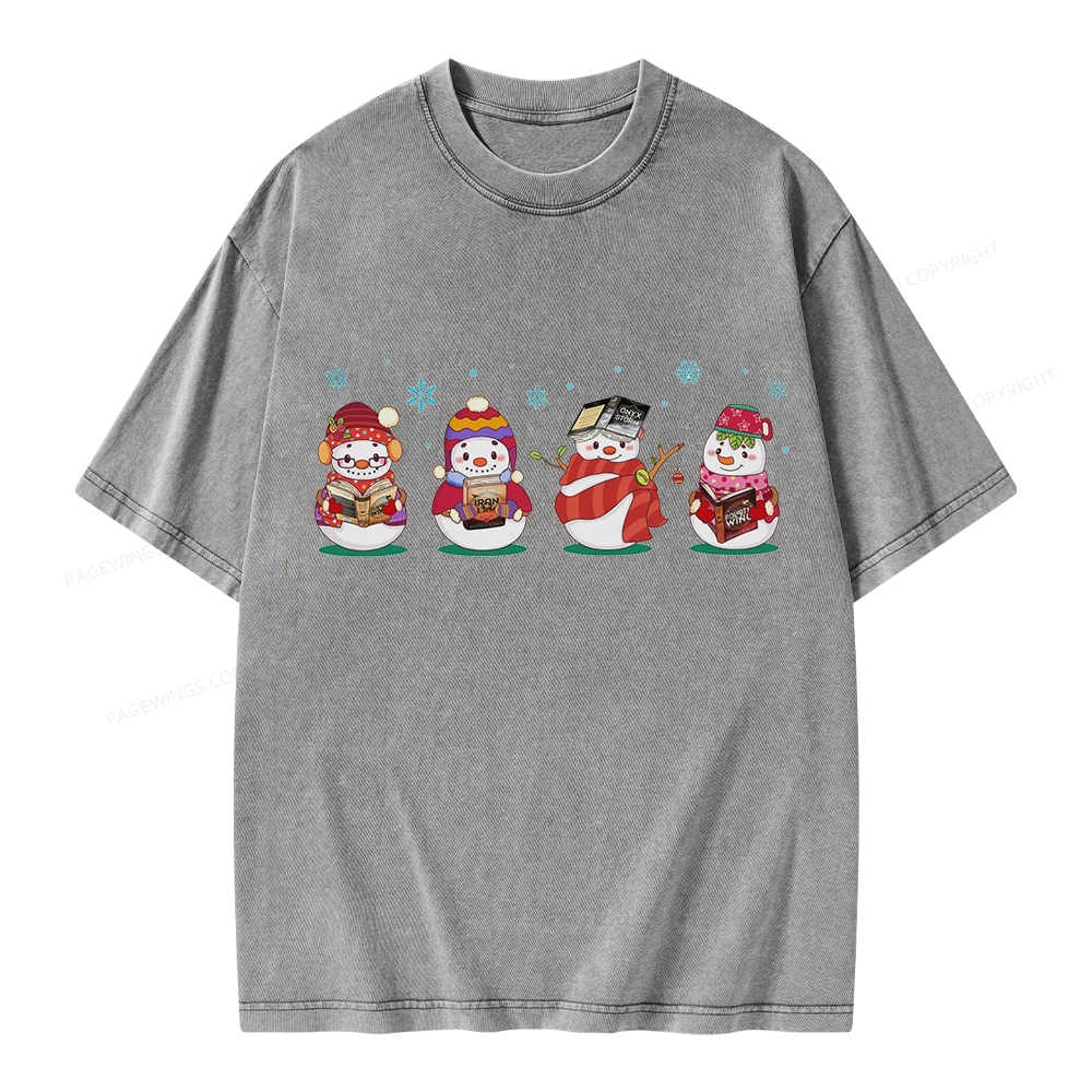 Pagewings Snowman Book Fourth Wing Unisex Washed T-shirt