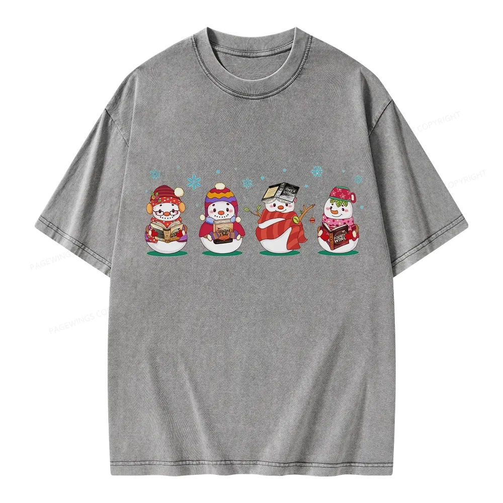 Pagewings Snowman Book Fourth Wing Unisex Washed T-shirt