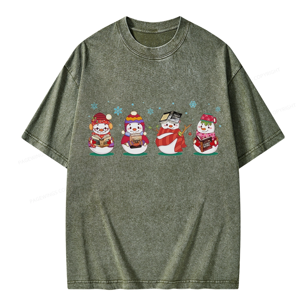 Pagewings Snowman Book Fourth Wing Unisex Washed T-shirt