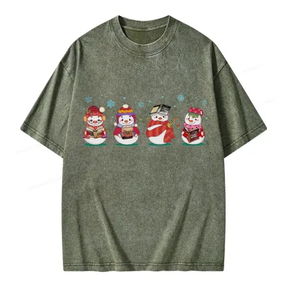 Pagewings Snowman Book Fourth Wing Unisex Washed T-shirt