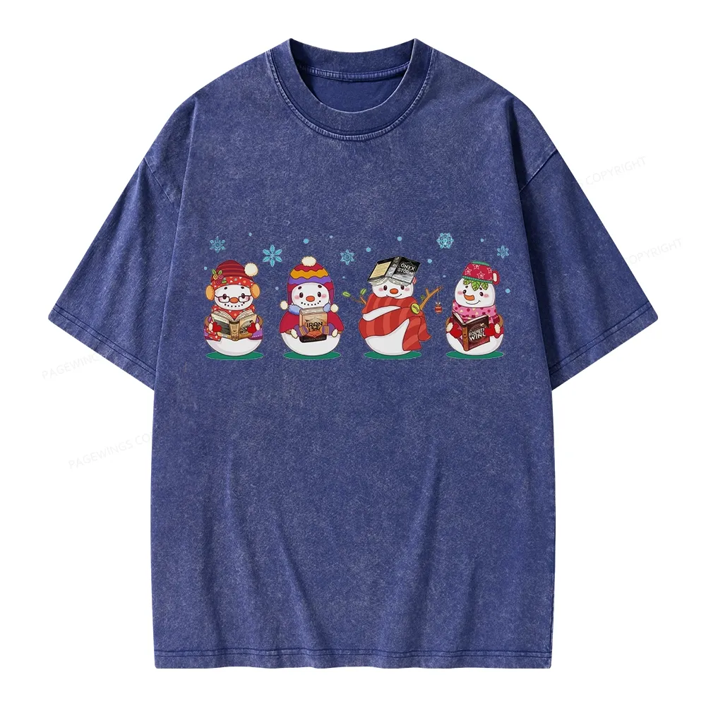 Pagewings Snowman Book Fourth Wing Unisex Washed T-shirt