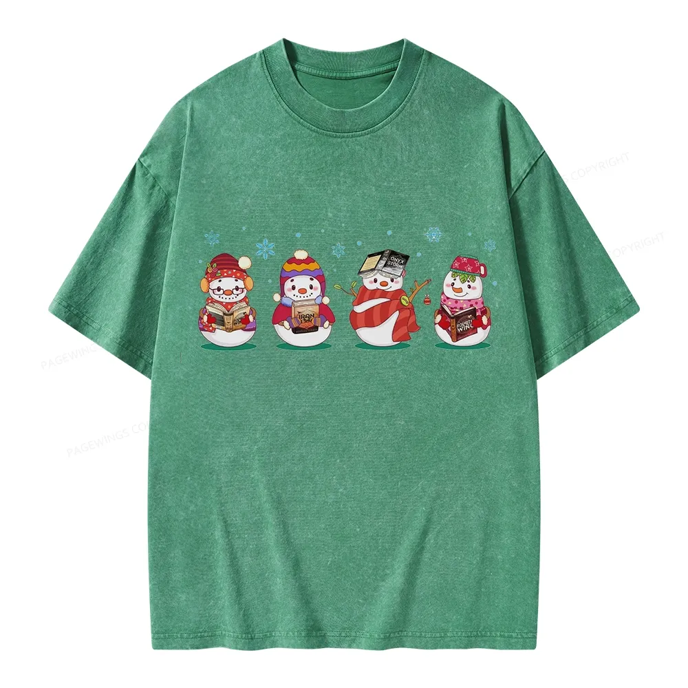 Pagewings Snowman Book Fourth Wing Unisex Washed T-shirt
