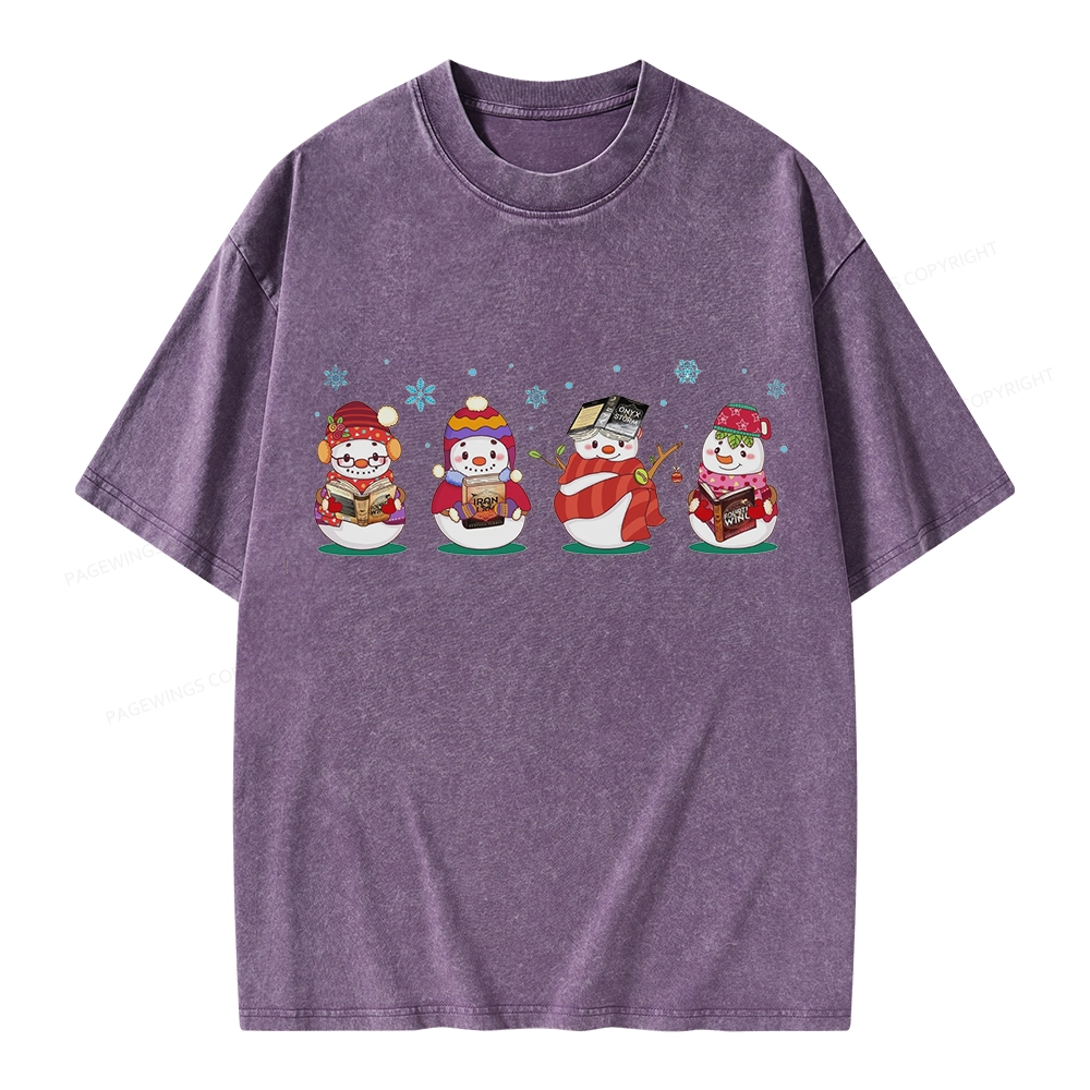 Pagewings Snowman Book Fourth Wing Unisex Washed T-shirt