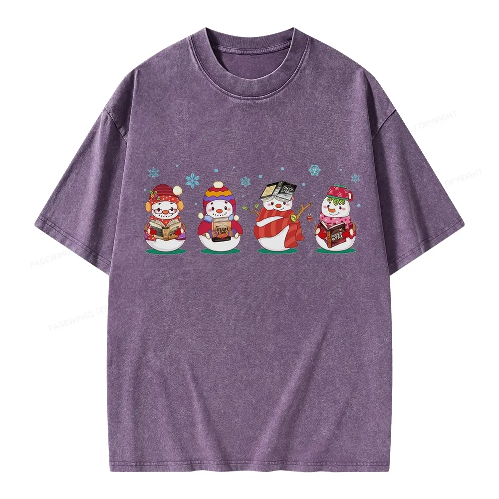 Pagewings Snowman Book Fourth Wing Unisex Washed T-shirt
