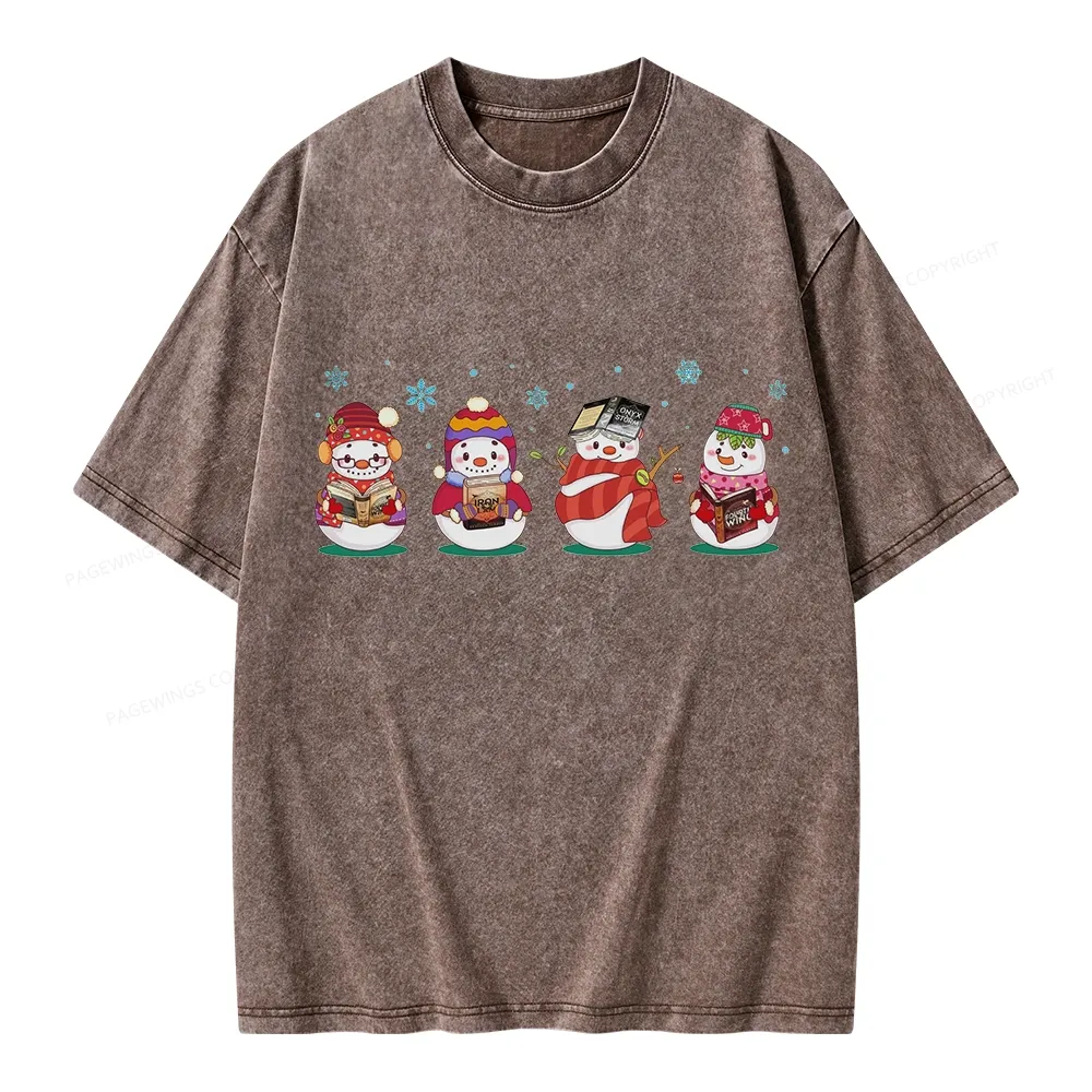 Pagewings Snowman Book Fourth Wing Unisex Washed T-shirt