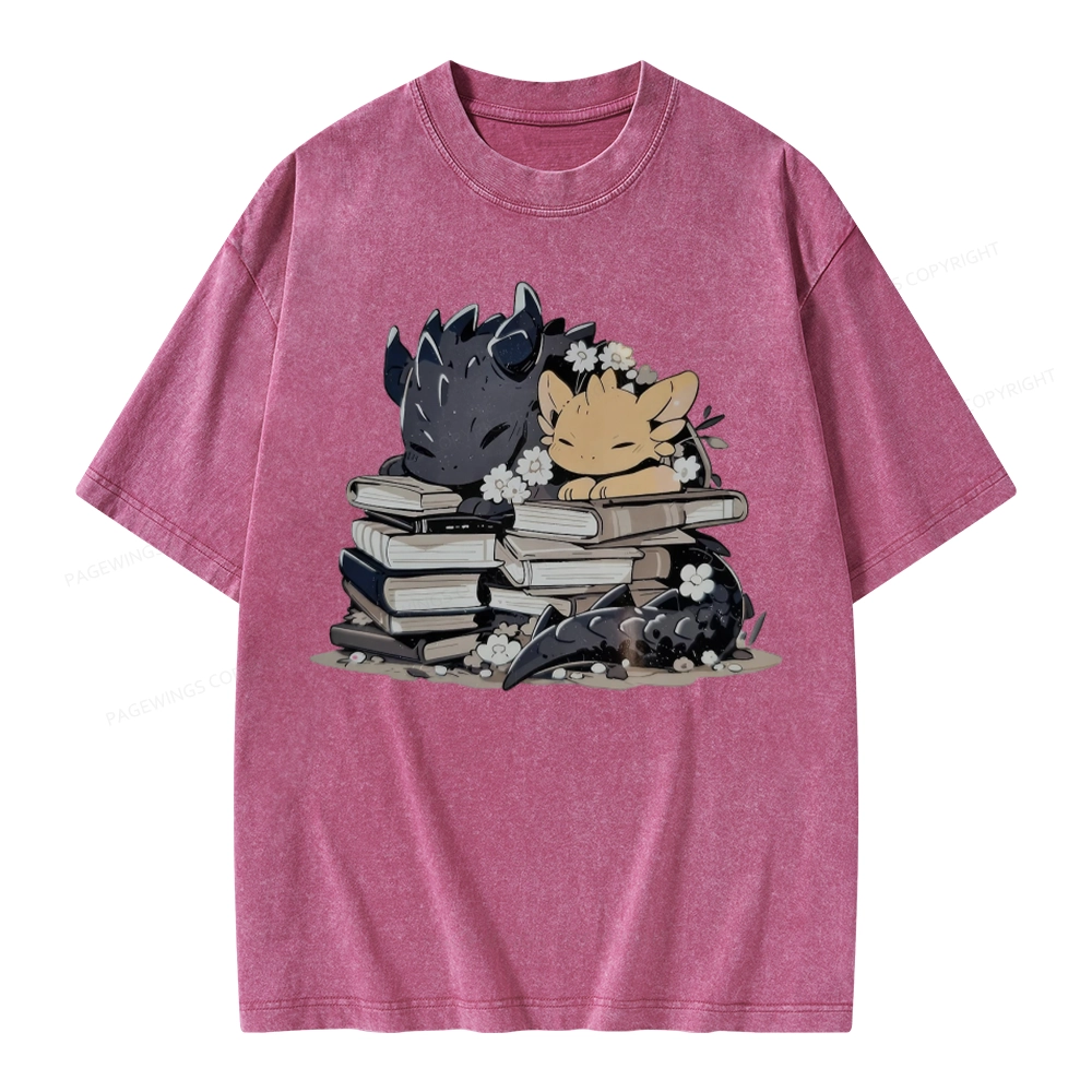 Pagewings Dargon And Book Unisex Washed T-shirt