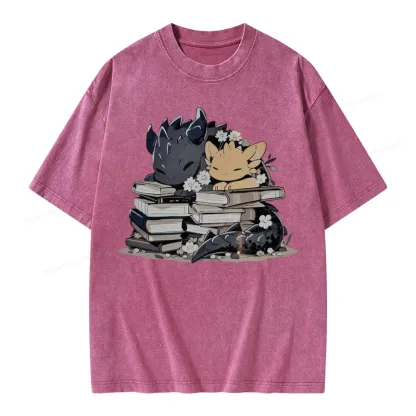 Pagewings Dargon And Book Unisex Washed T-shirt