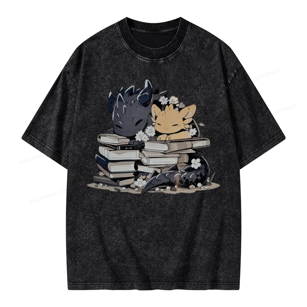 Pagewings Dargon And Book Unisex Washed T-shirt