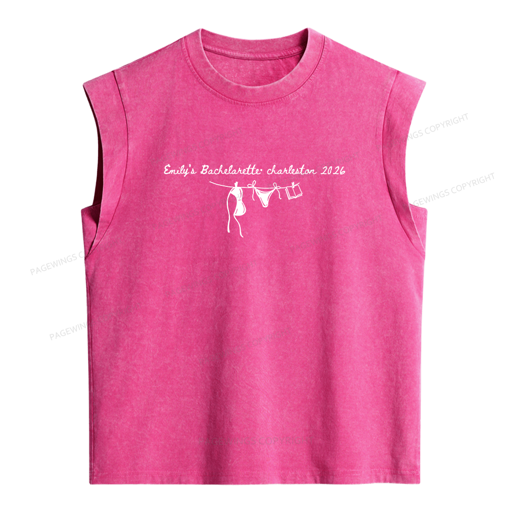 Pagewing Personalized Beach Party Women's Washed Tank Top