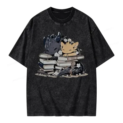 Pagewings Dargon And Book Unisex Washed T-shirt