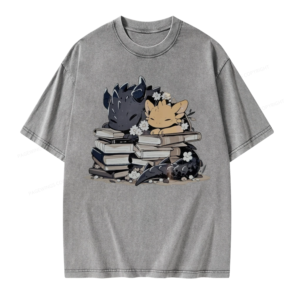 Pagewings Dargon And Book Unisex Washed T-shirt