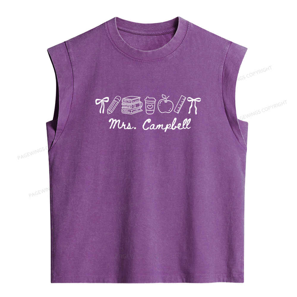 Pagewing Personalized  Name Teacher Women's Washed Tank Top