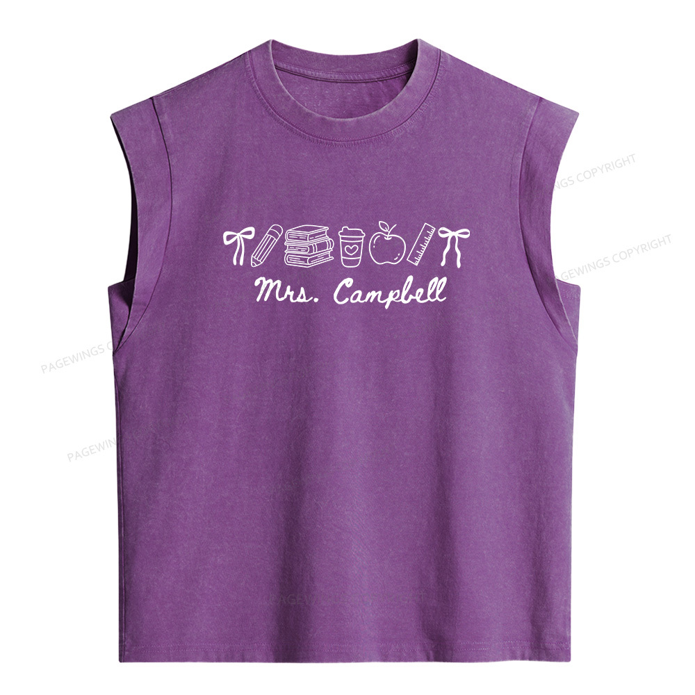 Pagewing Personalized  Name Teacher Women's Washed Tank Top