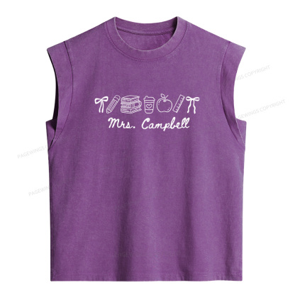 Pagewing Personalized  Name Teacher Women's Washed Tank Top