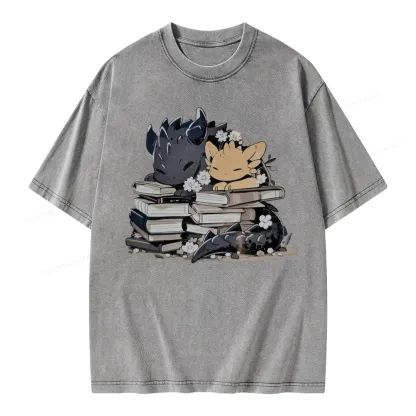 Pagewings Dargon And Book Unisex Washed T-shirt