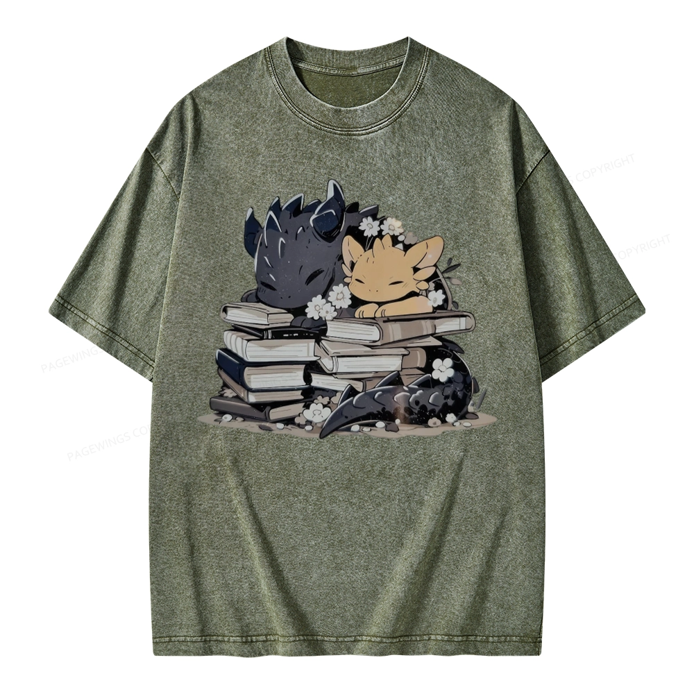Pagewings Dargon And Book Unisex Washed T-shirt