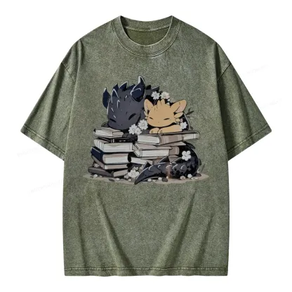 Pagewings Dargon And Book Unisex Washed T-shirt