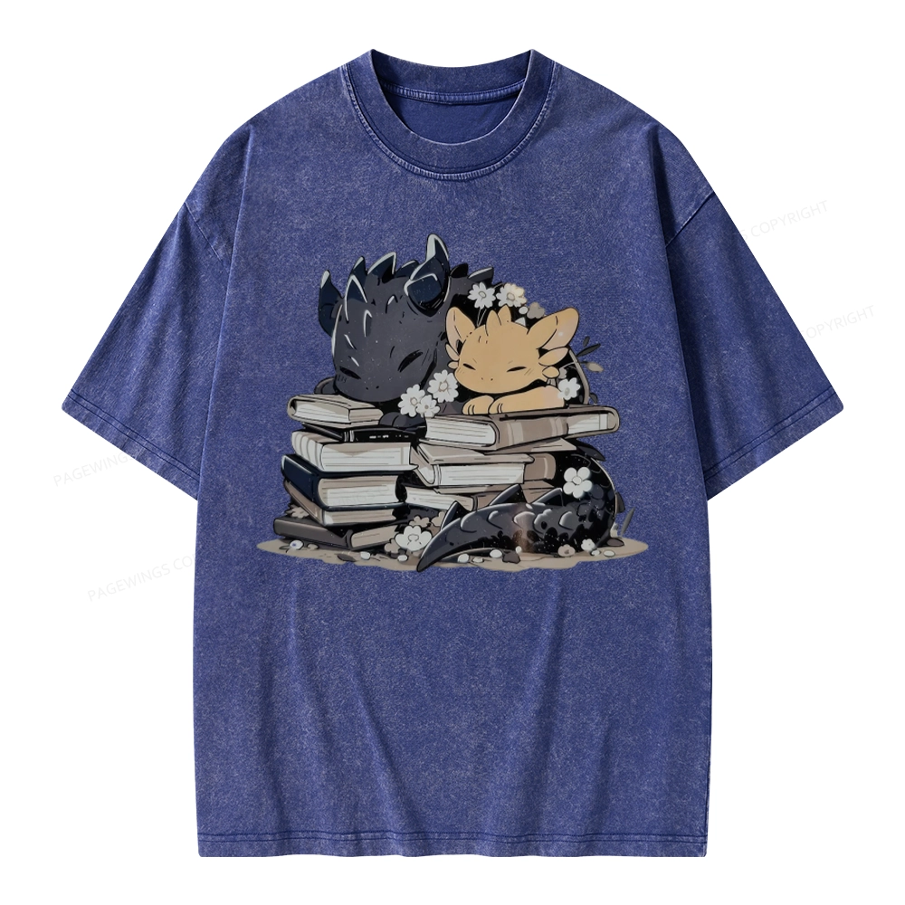 Pagewings Dargon And Book Unisex Washed T-shirt