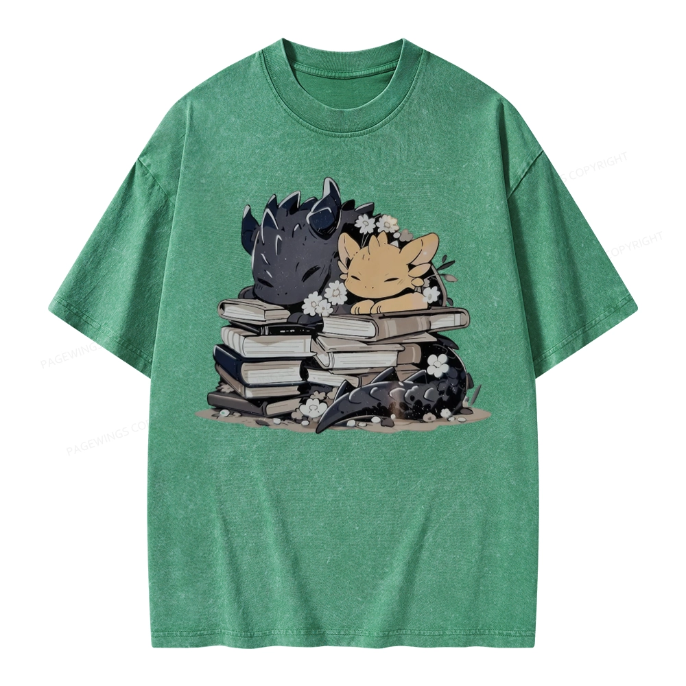 Pagewings Dargon And Book Unisex Washed T-shirt